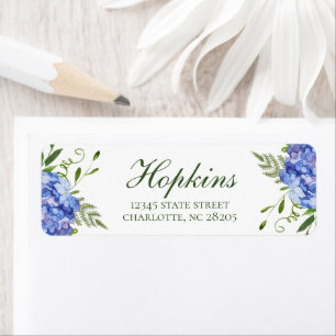 Blue Hydrangeas Script Rehearsal Dinner Address Return Address Label