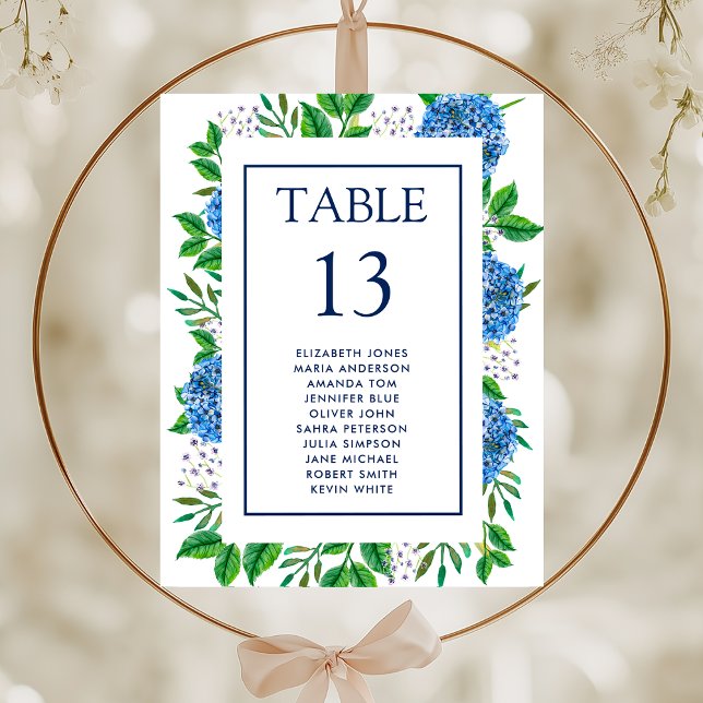 Blue Hydrangeas Seating Chart Cards For Wedding (Creator Uploaded)
