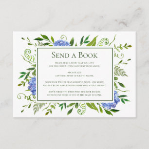 Blue Hydrangeas Send a Book Virtual Baby Shower Enclosure Card