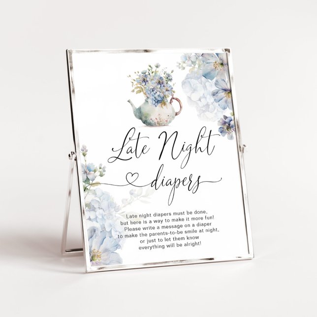 Blue Hydrangeas tea party baby Late night diapers Poster (Creator Uploaded)