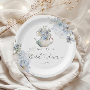 Blue Hydrangeas tea party bridal shower Paper Plate