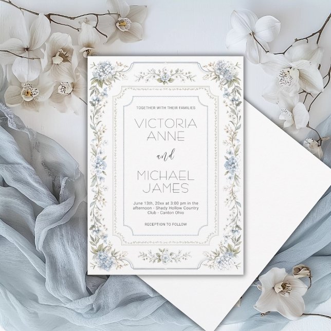 Blue Hydrangeas Vintage Frame Elegant  Invitation (Creator Uploaded)