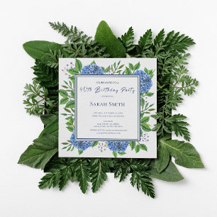 Blue Hydrangeas Watercolor 40th Birthday Party Invitation