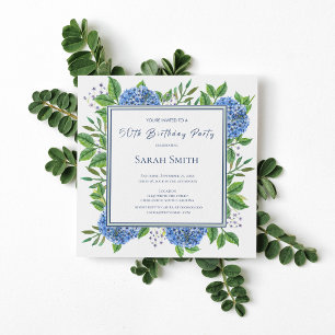 Blue Hydrangeas Watercolor 50th Birthday Party Invitation