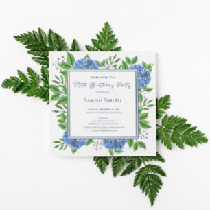 Blue Hydrangeas Watercolor 90th Birthday Party Invitation
