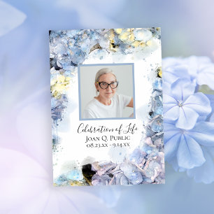 Blue Hydrangeas Watercolor Celebration of Life Invitation