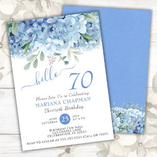 Blue Hydrangeas Watercolor Floral 70th Birthday In Invitation