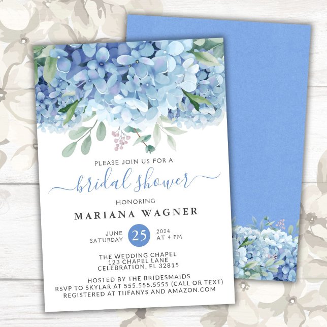 Blue Hydrangeas Watercolor Floral Bridal Shower In Invitation (Creator Uploaded)