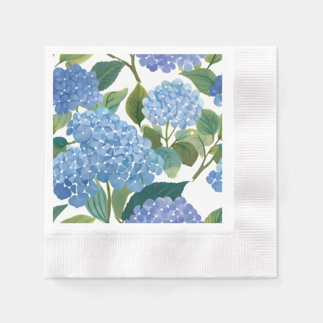 Blue Hydrangeas Watercolor Floral Napkin (Front)