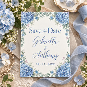 Blue Hydrangeas Watercolor Floral Script Save The Date
