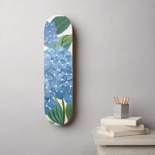 Blue Hydrangeas Watercolor Floral Skateboard