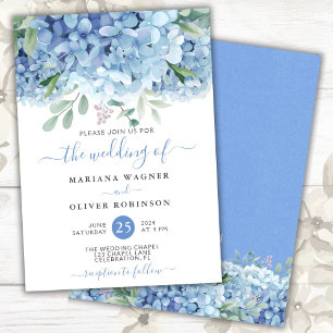 Blue Hydrangeas Watercolor Floral Wedding Invitation