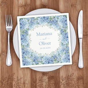 Blue Hydrangeas Watercolor Floral Wedding Napkin