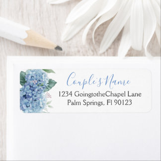 Blue Hydrangeas Watercolor Floral Wedding Return Address Label