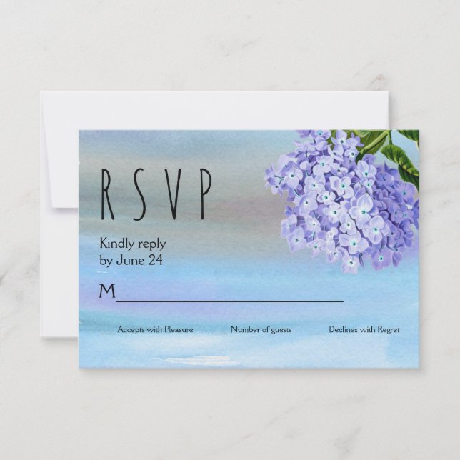 Blue hydrangeas watercolor floral wedding RSVP Card (Front)
