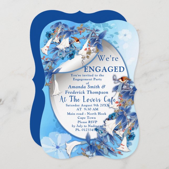 Blue Hydrangeas Watercolor Flowers Engagement Invitation (Front/Back)