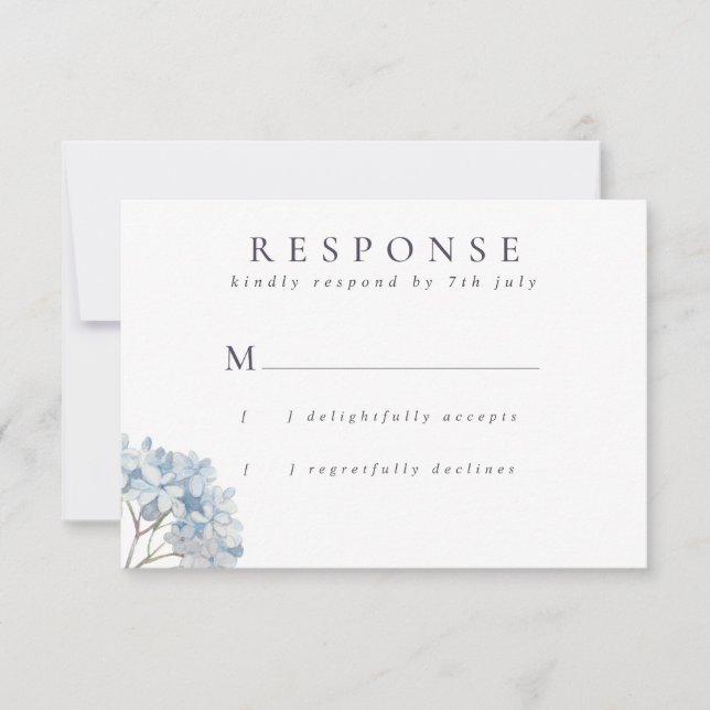 Blue Hydrangeas Watercolor Wedding RSVP Card (Front)