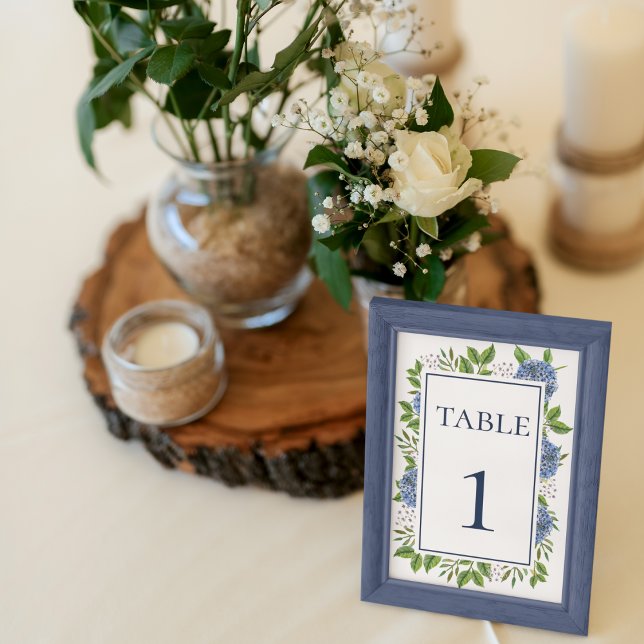 Blue Hydrangeas Watercolor Wedding Table Number (Creator Uploaded)