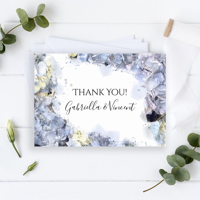 Blue Hydrangeas Watercolor Wedding Thank You Note (Creator Uploaded)