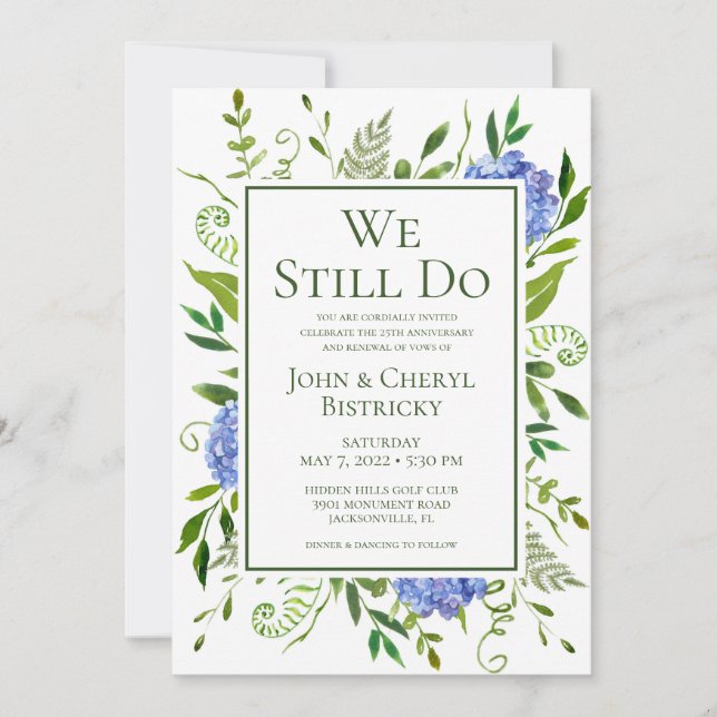 Blue Hydrangeas We Still Do Invitation (Front)