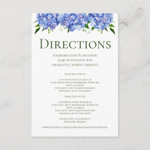 Blue Hydrangeas Wedding Directions Enclosure Card