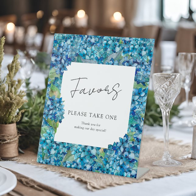 Blue Hydrangeas Wedding Favours Please Take One Pedestal Sign (Creator Uploaded)