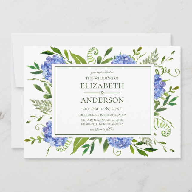 Blue Hydrangeas  Wedding Invitation (Front)