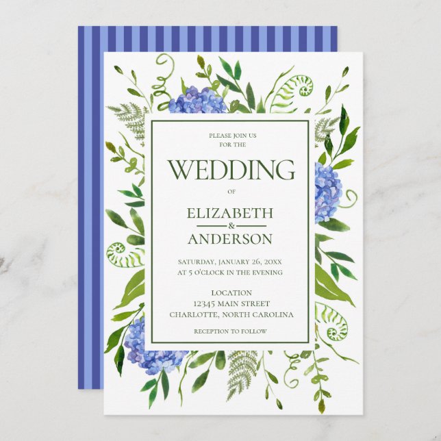 Blue Hydrangeas Wedding Invitation (Front/Back)