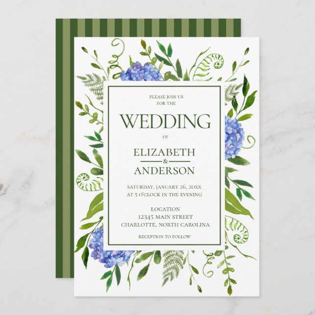 Blue Hydrangeas Wedding Invitation (Front/Back)