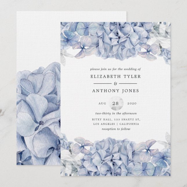Blue Hydrangeas Wedding Invitation (Front/Back)