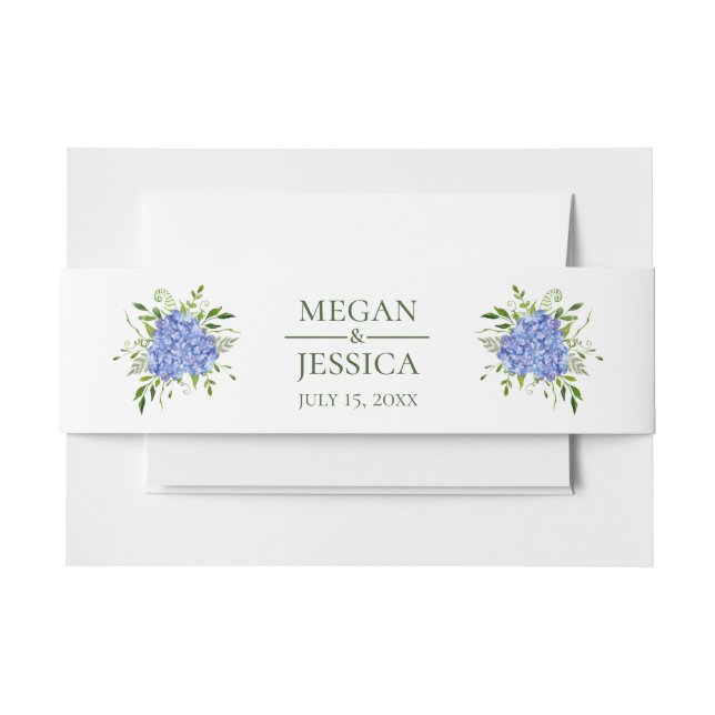 Blue Hydrangeas Wedding Invitation Belly Band (Front Example)