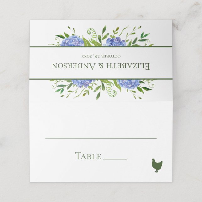 Blue Hydrangeas Wedding Place Card (Outside Unfolded)