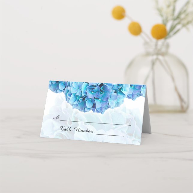 Blue Hydrangeas Wedding Place Card (Front)