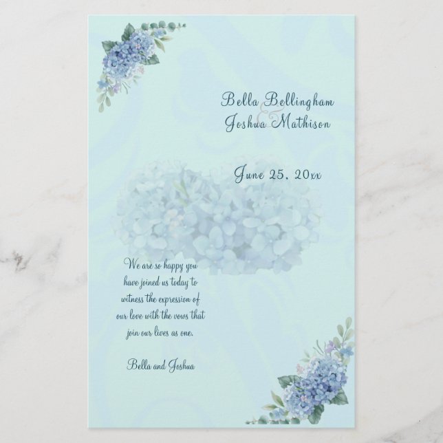 Blue Hydrangeas Wedding Program (Front)