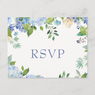 Blue Hydrangeas Wedding RSVP with Meal Choice Postcard