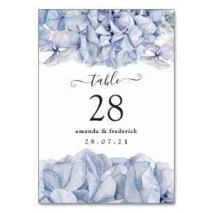 Blue Hydrangeas Wedding Table Number