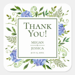Blue Hydrangeas Wedding Thank You Square Sticker