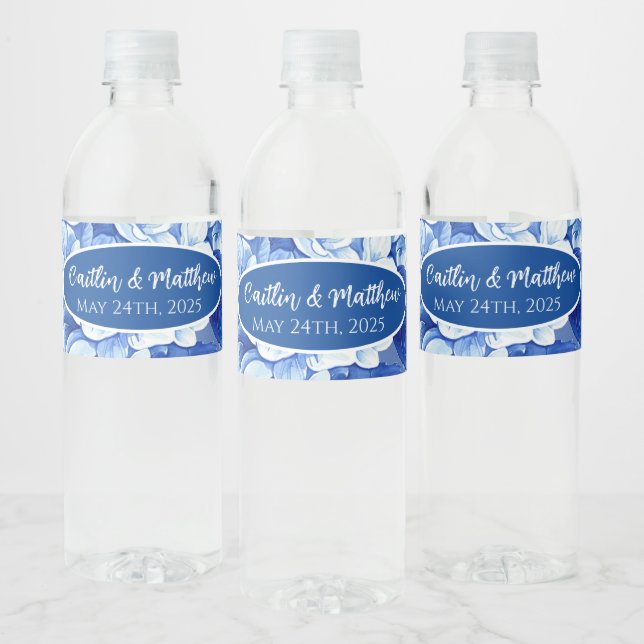 Blue Hydrangeas Wedding  Water Bottle Labels (Bottles)