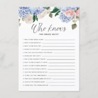 Blue Hydrangeas Who Knows the Bride Best Game Card