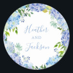 Blue Hydrangeas Wreath Wedding Round Sticker<br><div class="desc">Blue Hydrangeas Wreath Wedding Round Sticker</div>