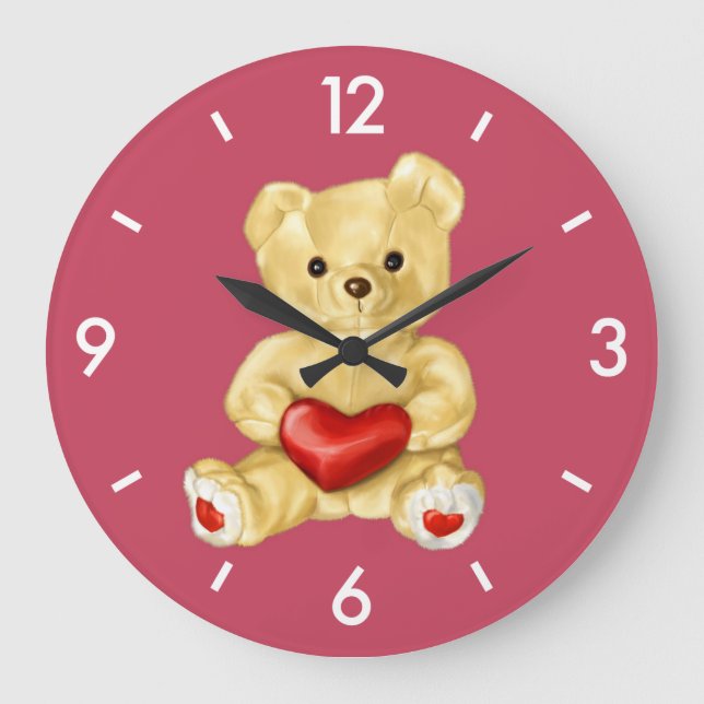 Blue Hypnotizing Cute Teddy Bear Large Clock (Front)