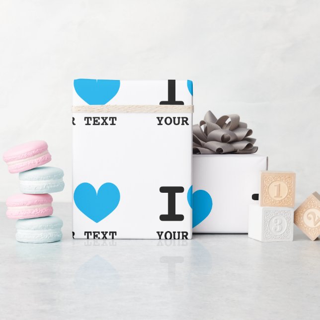 Blue i heart personalizable wrapping paper rolls (Baby Shower)