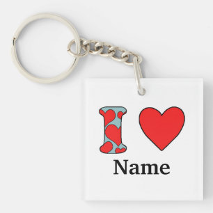 Blue i love costomized key ring