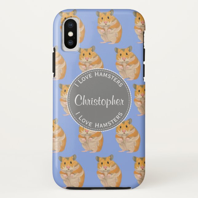 Blue I love Hamsters Hamster Pattern Case-Mate iPhone Case (Back)