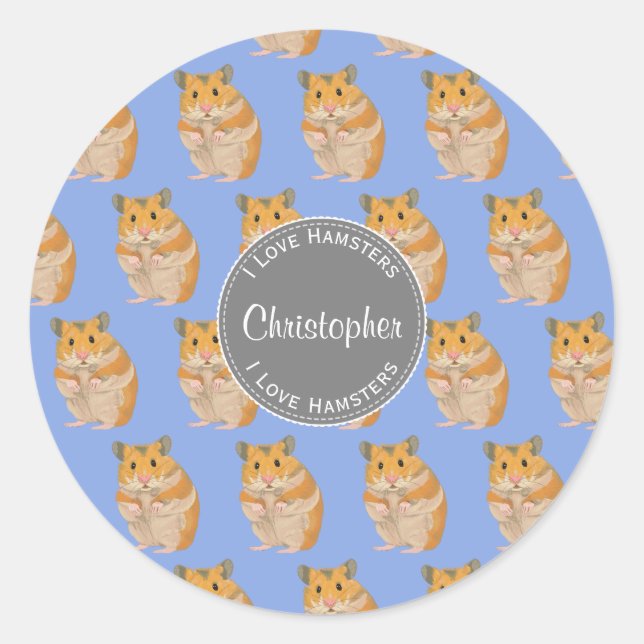 Blue I love Hamsters Hamster Pattern Classic Round Sticker (Front)