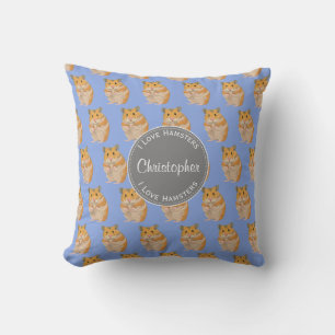Blue I love Hamsters Hamster Pattern Cushion