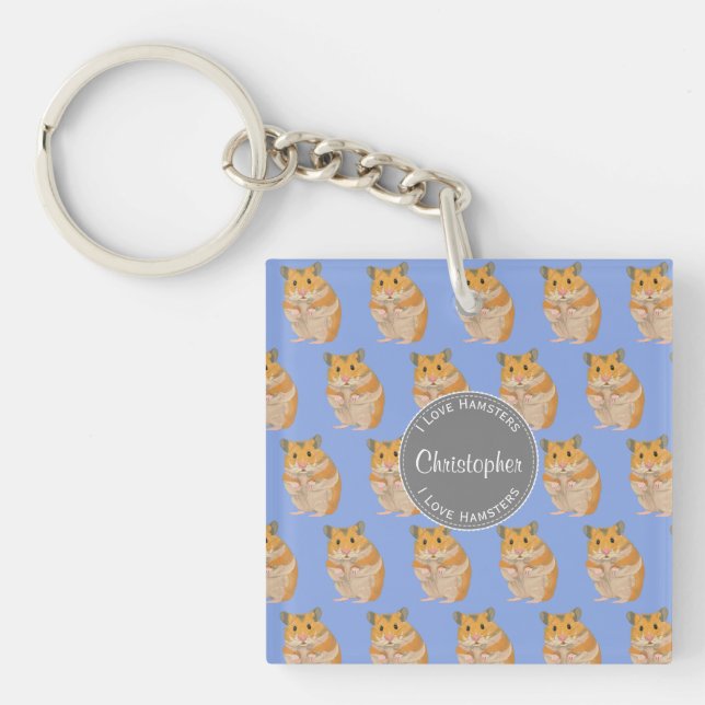Blue I love Hamsters Hamster Pattern Key Ring (Front)
