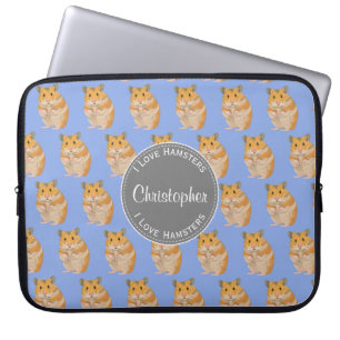 Blue I love Hamsters Hamster Pattern Laptop Sleeve