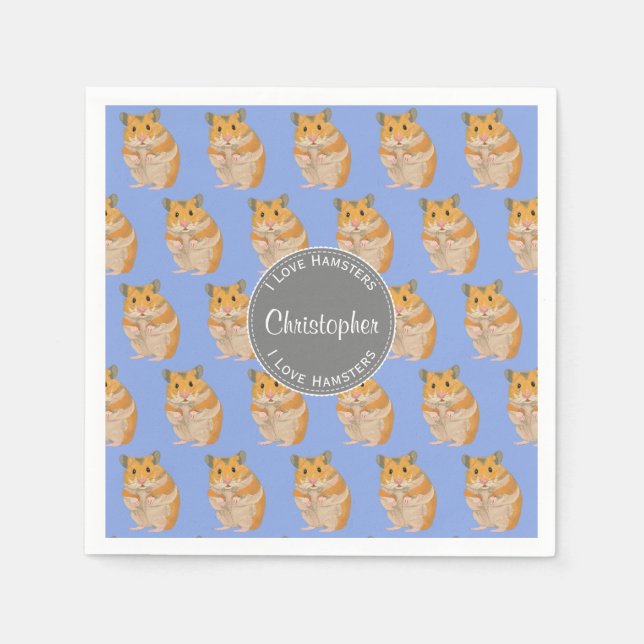 Blue I love Hamsters Hamster Pattern Napkin (Front)