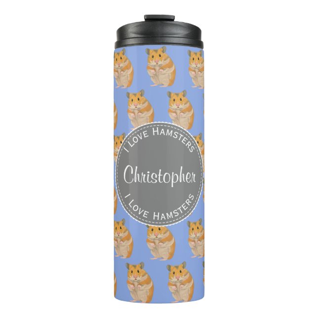 Blue I love Hamsters Hamster Pattern Thermal Tumbler (Front)